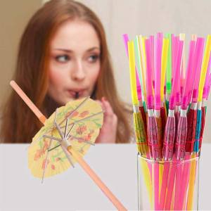 40Pcs/Set Sedotan Plastik Dekorasi Minuman Sedotan Plastik Warna Warni Sedotan Minum Sedotan Steril