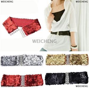 [COD] WEICHENG Bling Womens Sequins Elastic Stretch Wide Waist Belt Waistband Casual