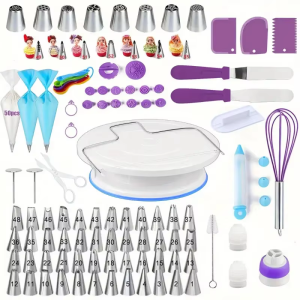 156PCS Ultimate Cake Decorating Set with TurntableStainless Steel Nozzle for DIY Cupcakes Baking Set