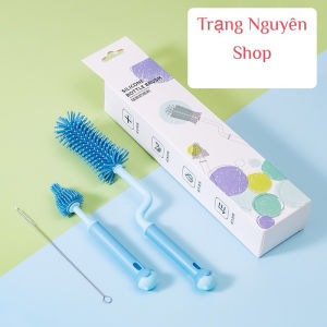 Cọ bình sữa Silicon cao cấp gồm 3 chi tiết có tay cầm xoay 360 độ dùng cho mọi loại bình