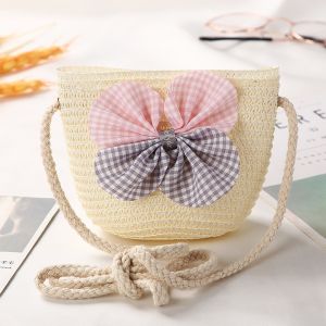 Girls Crossbag Straw Shoulder Bag Summer Woven Baby Girls Shoulder Bag Cute Flower Mini Bag