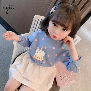 KYII Girls Long Sleeve summer children Cotton Korean Round-neck Top kyii0174