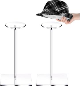 2 Set 12 Inch Clear Acrylic Hat Stands and Wig Display Rack Stands for Multiple Hats Display Tabletop Baseball Caps Watch Helmets Tabletop (Round Bottom)