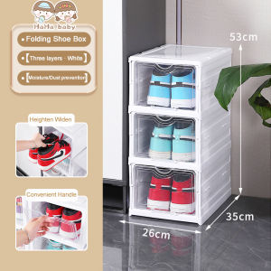 HAHA BABY Large Size Shoe Box 6 Layer Foldable Stackable Shoe Box Organizer Plastic Organizer Storage Case Set Shoe Rack