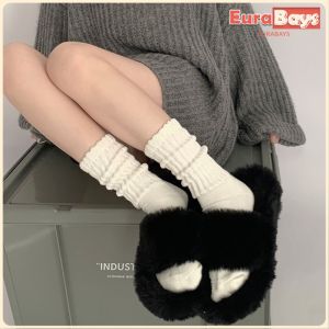 E.B. Women Sock Japanese Style Retro Thick Thread Solid Color Middle Tube Socks