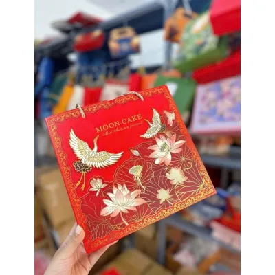 Vỏ Hộp Trung Thu 4 Bánh (Không kèm bánh) - Mẫu Liên Hoa Phi Điểu