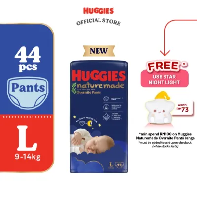 Ready stock🇲🇾Huggies Naturemade Overnite Pants Diapers M58 / L44 / XL38 / XXL26 -