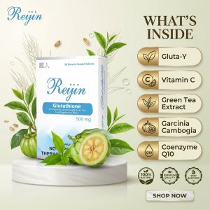 Original Reijin Glutathione 500mg 30 Tablets | Garcinia Cambogia Green Tea Extract CoQ10 & Vitamin C | Enteric Coated Daily Supplement