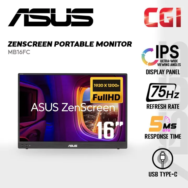 Asus 16" Zenscreen MB16FC IPS WUXGA 75Hz 5ms USB-C PD Ultra Light Portable Monitor