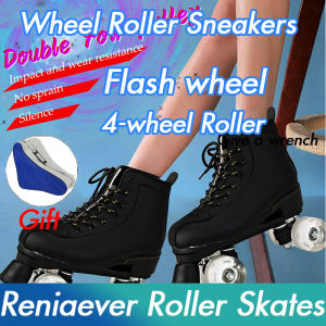 Free Gift Handbag Flash Wheel Roller Skates With LED Light Double Line Skates 4 Wheels Two Line Skating Shoes Double row roller skates Women Men Skate Gear Soft Boot Roller Skate for Adults