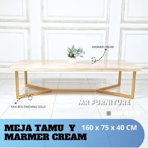 meja tamu Y gold top marmer krem