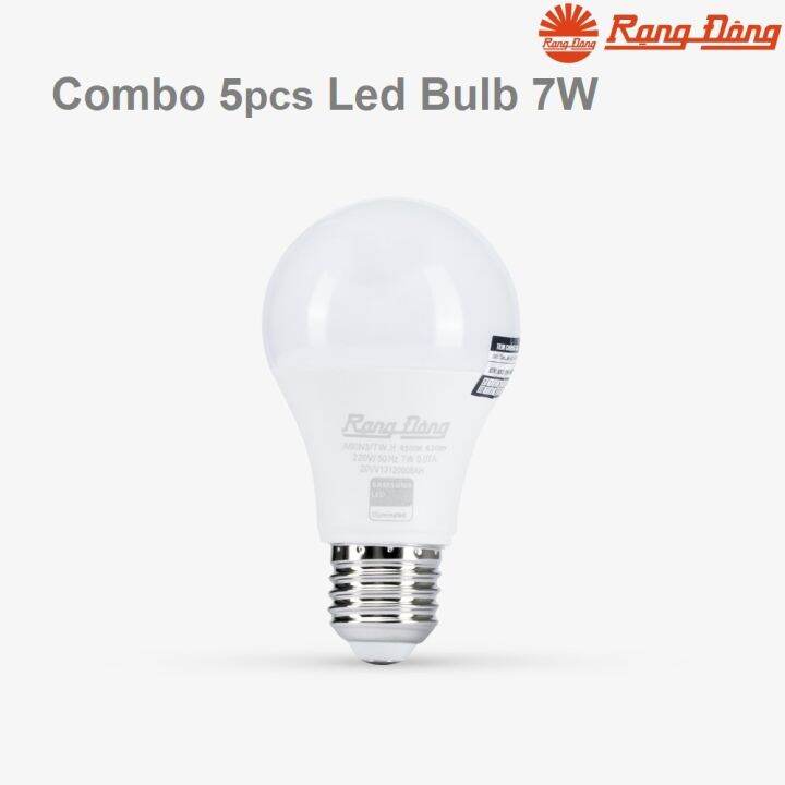 Combo 5 bóng đèn led tròn 7W Rạng Đông sáng trắng-vàng