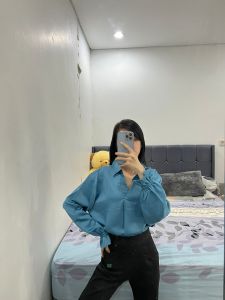 KEMEJA WANITA SATIN SLIK OVERSIZE IMPORT TERBARU / LISSA SLIK SATIN 5694