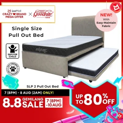 (FULL SET PULL OUT BED) Goodnite SLP2 Super Single + Single 3 Pull Out Bed Frame Brown