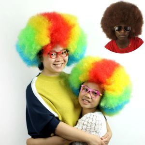 TIMIA อุปกรณ์ประกอบตัวตลก วิกผมตัวตลกหยักศก วิกผมสังเคราะห์ ขนคอสเพลย์ วิกผมแฟนฟุตบอล การตกแต่งดิสโก้ ประสิทธิภาพการทำงานของ วิกอาฟโฟรขนาดใหญ่หลากสี เด็กผู้ใหญ่และเด็ก