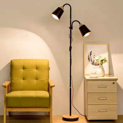 LED Nordic floor lamp modern simple living room bedroom light adjustable eye protection reading light double head upright table lamp