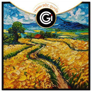 Tranh phong cảnh làng quêcánh đồng lúa chín vàngphong cảnh quê hươngtranh treo tườngdán tường.CGI-498