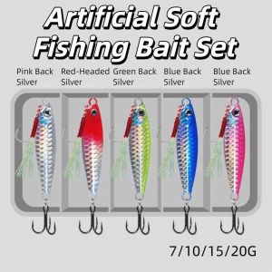 SERAPHYXO 5Pcs Super Hard Simulation Fish Lures Fast Sinking 7/10/15/20G Fishing Lures Kit Metal Cast Jig Bait Artificial Bait Shore Fishing