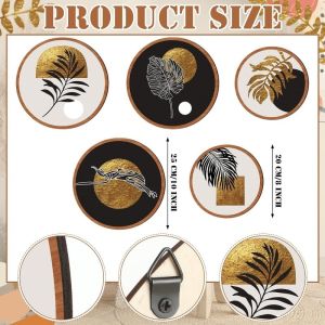 5Pcs Set Seni Dinding Bulat Dekorasi Dinding Kayu Dengan Pengait Seni Dinding Minimalis Dekorasi Dinding Kayu Estetika Untuk Kamar Tidur