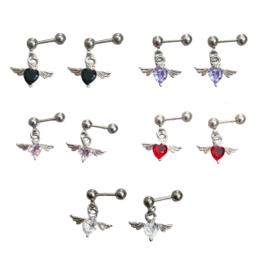 Stainless Steel Angel Wing Heart Earrings Hypoallergenically Ear Studs Lightweight For Women Everyday Wear