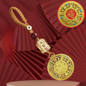 Keychain pendant hand-woven rope pendant eight treasures compass yellow wealth god pendant