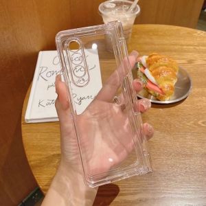 Hard Case Silikon Transparan Bezel Cover Clear Hinge Engsel Proctect Dengan Pen Slot dan Tanpa Pen Slot Kompatibel Untuk Samsung Galaxy Z Fold 6 Z Fold 5 Z Fold 4 Z Fold 3 Bening Mid Cover