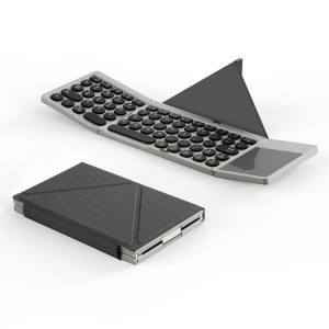 Wekey Foldable Wireless Keyboard with Touchpad BT 2.4G Dual Mode Rechargeable Mini Keyboard 3 Device Switch PU Leather Case Stand Ultra Slim Portable Compatible iOS Android Windows Mac for iPad iPhone Tablet Phone Laptop PC Grey