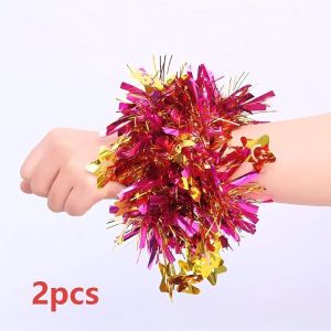 2Pcs Dance Wrist Flower Sequin Hand Flower Plastic Cheering Wrist Flower Bracelet Sports Game Prop