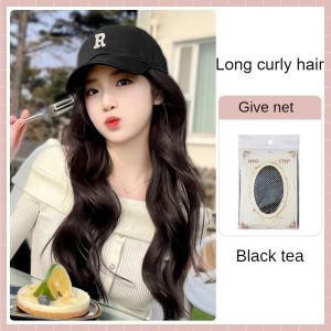 50cm Long Wigs Baseball Cap Wig Long Curly Hair Straight Summer Fashion Wig Black Hat Adjustable for Women Girls Hair Accessories