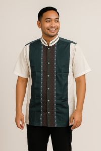 SumberRejekiJeans Baju Koko Pria Warna Coklat Biru Abu Lengan Pendek Katun Halus Songket Premacy Art. 739