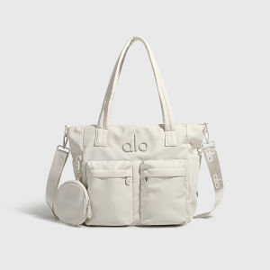 ALO Nylon Tote Bag WithCoin Purse Embossed Logo Multi Front Pockets Yoga Work Shoulder Handbag
