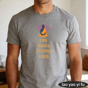 [Local Stock] HBESTY  Buddha Silhouette Lotus Om Mani Padme Hum Text Men Summer Cotton T Shirt Spiritual Zen Minimal Graphic Daily Top