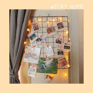 Combo Khung Hình Lưới Sắt 45*35cm+ Đèn Led Xài Pin Trang Trí Decor Nhà