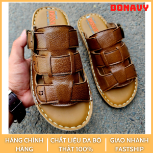 Dép quai nam da bò thật 100% DONAVY cao cấp thiết kế đan dây thời trang may full quai và đế bao chắc chắn D.3KD
