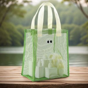 ESFDGL Lovely Eye Print Summer Beach Bag Large Capacity Mesh Fabric Swimming Bag Washbag Breathable Ladies Casual Handbag for Women