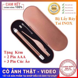 Bộ Lấy Ráy Tai Có Đèn INOX Cao Cấp - Lấy Ráy Tai Trẻ Em An Toàn Tiện Lợi Vệ Sinh Tặng Kèm + 2 Pin AAA + 3 Pin Cúc Áo