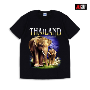 Joligolf เสื้อยืดลายไทย ลายช้างช้างแม่ลูก ของฝากต่างชาติ ลิขสิทธิ์แท้ ไร้ตะเข็บข้าง สกรีนชัดไม่หลุดไม่ลอก ไม่ย้วย No.650