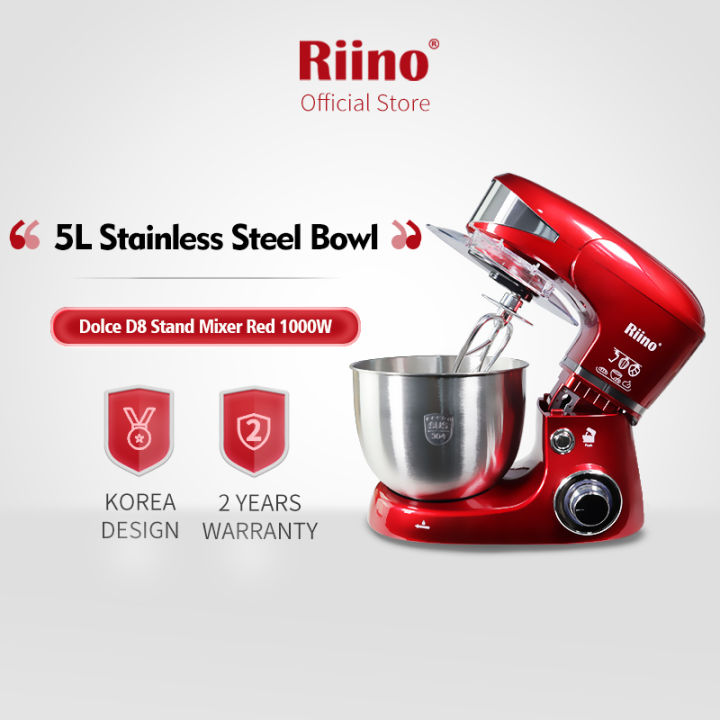 Riino Dolce D8 304 Stainless Steel Red Stand Mixer with 6 Speed Control