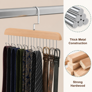 IMUTO 8 Hooks Non-Slip Solid Wood Hanger Space Saving Woman Bra Hanger Man Belt Tie Hanger Durable
