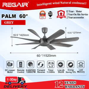 REGAIR Palm DC Motor Ceiling Fan with Light 60" 8Blade 16Speed 13000CFM Remote Control 12 years warranty