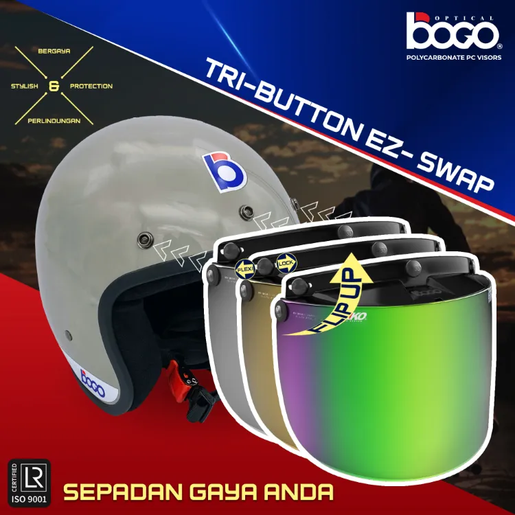 BIKKO Visor Helmet by BOGO BG05 Classic (Iridium Series) Gold