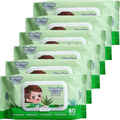 Set of 6 Tender Love Cleansing Wipes with Lid Cover Aloe Vera 80s (480 Sheets)