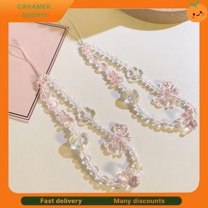 ❣️❣️❣️ Korean Pink Bear Butterfly Flower Phone Strap Charm Chain Knot Cellphone Lanyard Keychain Woman Girl Bag Camera Pendant For Case