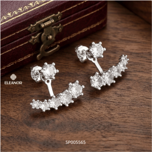 Bông tai nữ chuôi bạc 925 Eleanor Accessories khuyên tai viền đính đá kiểu dáng độc đáo phụ kiện trang sức 5565