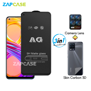 Realme 8 8 Pro PAKET 3in1 Tempered Glass Anti Glare Free Camera Lens dan Skin Carbon
