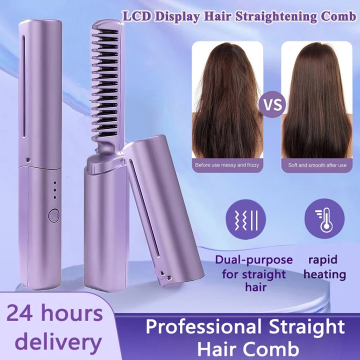 Straightening%20Curling%20Brush,%20Metal%20Ceramic%20Heating%20Element%20Fast%20Heating%20Negative%20Ion%20Hair%20Hot%20Comb,%202%20in%201%20Wireless%20Hair%20Straightener%20-%20Image%202