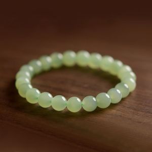 Genuine Hetian Jade Bracelet for Men and Women Old Style Beads Lake Water Green Imitation Qing Jade Round Beads Duck Egg Green Bracelet