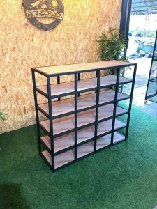 IRONSERVICE : ชั้นวางกล่องรองเท้า แบบ แบ่งช่่อง 20 ช่อง ไม่รวมชั้นบน แบบ พื้นไม้ : โครงเหล็กกันสนิม ตกแต่งภายในและภายนอก มีประกัน " (จัดส่งรวดเร็ว)