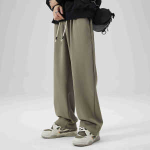 Quần Thể Thao Nam Thanh Niên Quần Thường Ngày Dây Rút Rộng Rãi Xuân Thu Quần Ống Đứng Dễ Phối Màu Trơn Xếp Nếp Cao Cấp