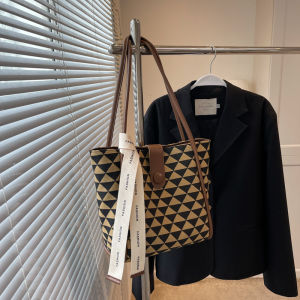 Style By Women Fashion Elegant Classy Vintage Premium Woolen PU Leather Large Capacity Travel Outing Shoulder Bag Tote Bag Handbag Beg Wanita Murah - 9784